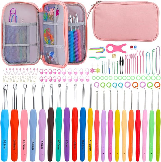 IMZAY 120Pcs Crochet Hooks Set for Beginners, Complete Crochet Kit with Case, Ergonomic Knitting Needle, Stitch Markers, Yarn Needles & Knitting Accessories for Crochet Lovers