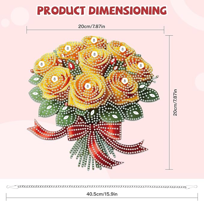 Bowetile Valentine's Day Diamond Art Hanging Kits for Adults, Diamond Art Suncatchers Yellow Roses, 5D Special Shape Diamond Painting Flowers Pendant Window Ornament Gifts for Home Door Wall Decor