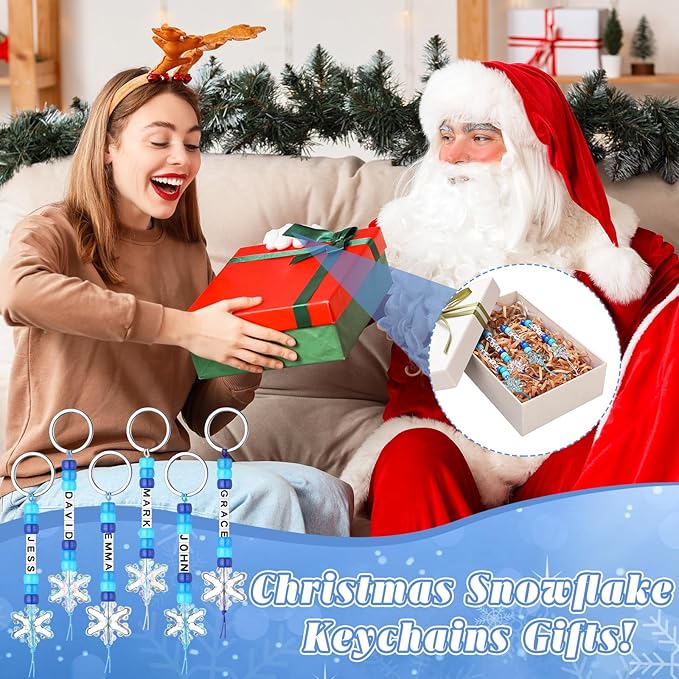 Landical 564 Pcs Snowflake Keychain Making Kit DIY Bead Key Chain Set Christmas Winter Charm Adjustable Letter Bead Craft Xmas Gift Jewelry Backpack Accessories Holiday Party Favor(Lovely Color)