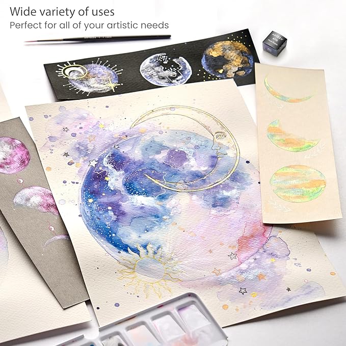 ARTEZA Watercolor Paint Set, 12 Metallic Watercolor Paints, Glitter Watercolor Paint in Half Pans, Travel Watercolor Set