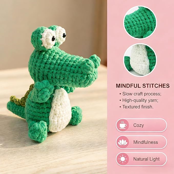 minimal beee Crocodile Crochet Kit for Beginners, Animals Easy-Peasy Yarn with Complete Starter Supplies, DIY Gift for Adults Crafts, Includes Video Tutorials & Patterns