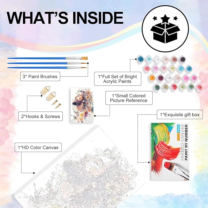 Yezavesu Framed Paint by Numbers Kit for Adults Beginner & Kids Ages 8-12, Jesus Paint by Numbers with Frame, DIY Number Painting for Adults Colorful Flowers for Home Wall Decor Gift 8X 12 inch