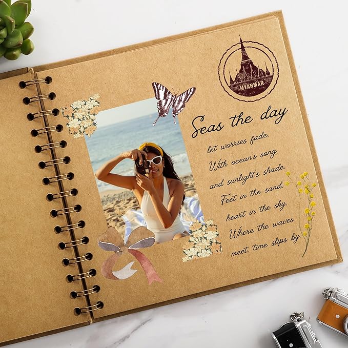 Scrapbook 10 x 10 Inch DIY Photo Album, Memory Book for Parents and Kids, Hardcover Kraft Paper Brown 20 Sheets/ 40 Pages