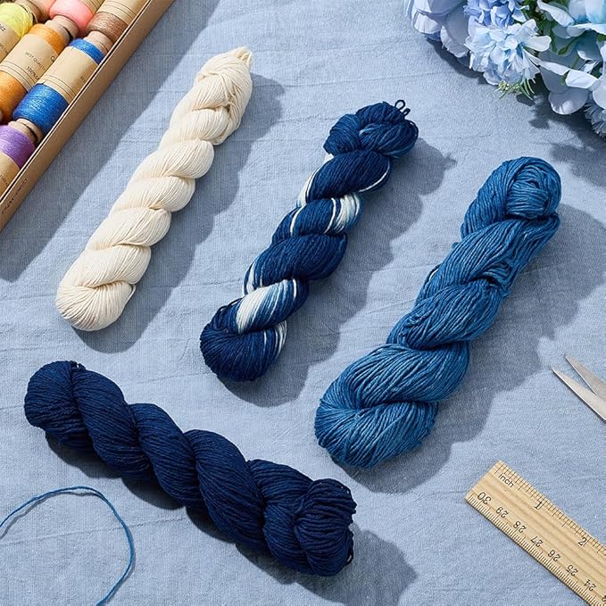 FREEBLOSS 4 Pcs Sashiko Thread 100M x 4 Colors Cotton Embroidery Floss 3 Stranded Blue Embroidery Threads Japanese Quilting & Sewing Thread for Sashiko Kit Supplies