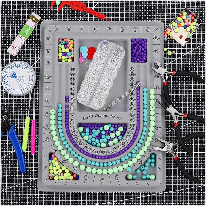 Bead Boards Jewelry Making Supplies for Adult Bead Tray Necklace Design Board Bead Bracelet Making Kit Jewelry Repair Kit Beading Supplies Beading Mat Jewelry Tools with Pliers