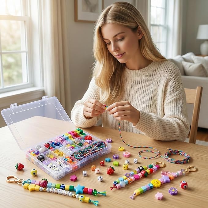 Keychain Making Kit 300PCS Complete Set for Adults Beginners DIY Bead with Resin & Acrylic Charms Bag Charm Kit Birthday Party Favors Gift