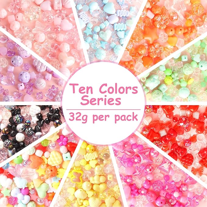 RYKOMO 550-650PCS Assorted Acrylic Beads Flower Sweetheart Butterfly Candy Acrylic Kawaii Aesthetic Cute Beads for Bracelets DIY Jewelry Making (10 Candy Colors)