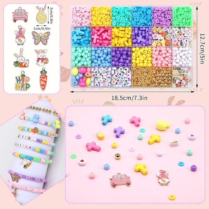 UPINS Easter Bracelets Kit, 2100+ Easter Spring Beads for DIY Bracelet Making Jewelry Crafts Friendship Bracelets, Keychains Gifts