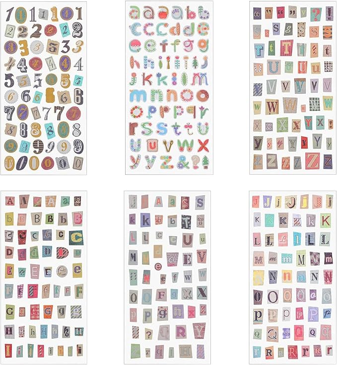 347PCS Vintage Stickers, 6 Sheet Scrapbook Stickers Graffiti, Cute Vintage Letters Numbers Self Adhesive Decals Scrapbooking Supplies for Diary DIY Art Album Paper Crafts