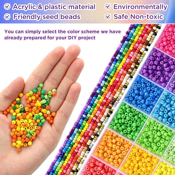 4mm Seed Beads for Jewelry Making, Funtopia 39 Colors Small Beads for Bracelets Making Kit, 3510pcs Friendship Bracelet Bead, Tiny Colorful Bead with Elastic String for DIY Art Craft