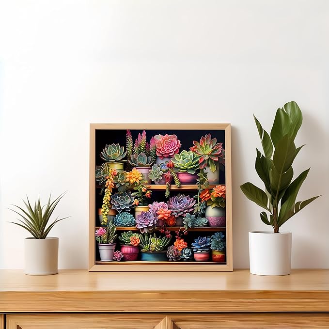 Diamond Art Kits for Adults Succulents, DIY 5D Diamond Painting Kit for Beginners, Full Round Drill Gem Art Dots for Adults, Diamond Dots Paintings Crafts Home Wall Decor 14X14 Inch