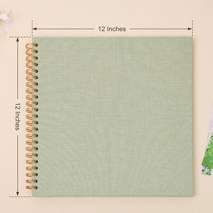 Scrapbook Photo Album 12x12 Inches 80 Pages Hardcover Kraft Paper Linen Cover Scrap Book Memory Book DIY Scrapbook Albums for Wedding Baby Boyfriend Travel Anniversary Family, GrassGreen