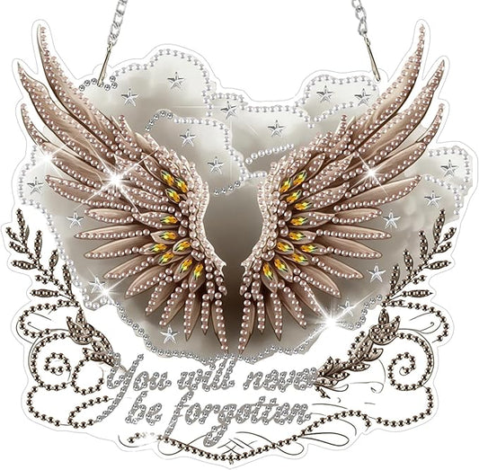 HEIBAGO Angel Wings Diamond Art Hanging Kits for Adults, Diamond Art Suncatchers You Will Neve be Forgotten, 5D Special Shape Diamond Painting Pendant, DIY Window Ornament Gifts Wall Decor 8.3 x 8.3In