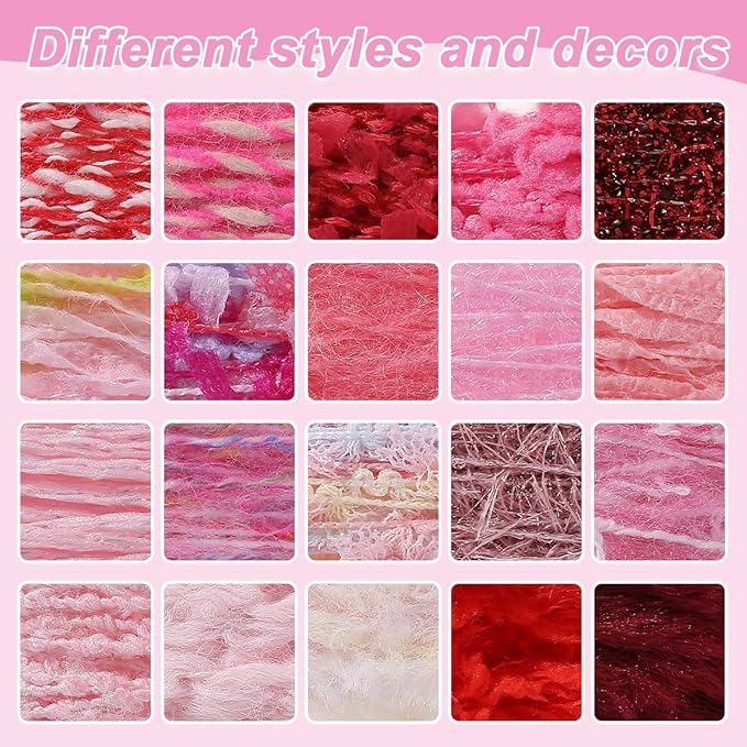 20 Pcs of 2-Yard Original Art Yarns - for DIY Art Yarns for Jewelry Making, Junk Magazines, Knitting, Crafts, Textile Decorative, Tassels, Vintage Yarn Card Making (Pink)
