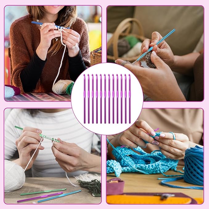 UzecPk 12Pcs 4.5mm Crochet Hook, US Size 7 Aluminum Crochets Hooks Craft Yarn, Crochet Hooks Bulk Crochet Needles for Crocheting Yarn, Metal Crochet Hook for Knitting Scarf Hat