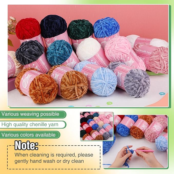 LUNARM Chenille Velvet Yarn, Yarn for Crocheting Knitting with Big Eye Needles, Handcrafts Weaving Soft Chenille Yarn for Making Blankets, Clothes, Pattern Knitting-3 * 3.35oz,3 * 162yd (Pink)