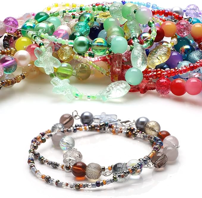 Decorative Glass Beads for Jewelry Making, 760pcs Grey Assorted Beads Bracelet Making Kit with Seed/8mm Crystal Beads for DIY Craft