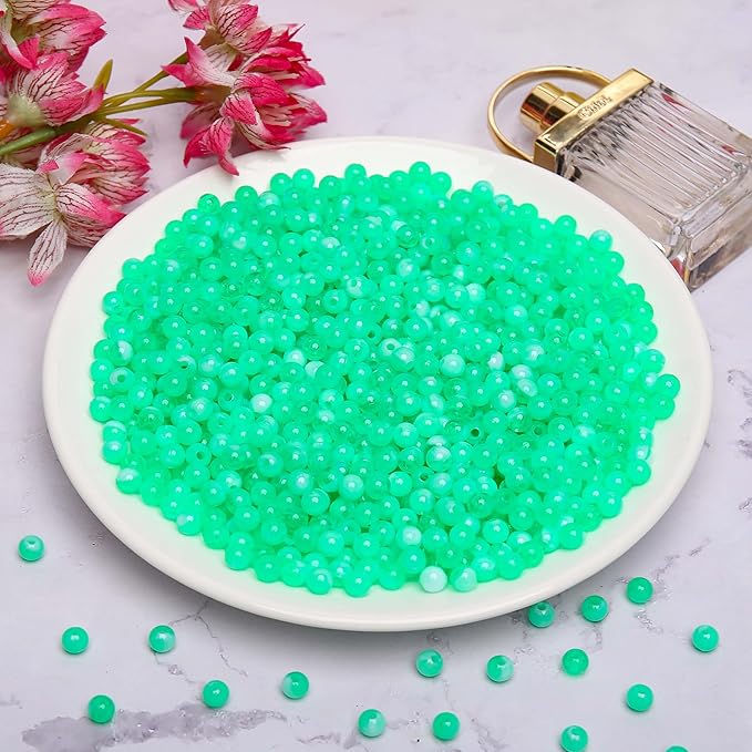 bonny boxx 1000pcs 6mm green jade round beads, smooth acrylic balls, plastic resin gumball bubblegum chunky beads for necklace & bracelet making, crafting supplies