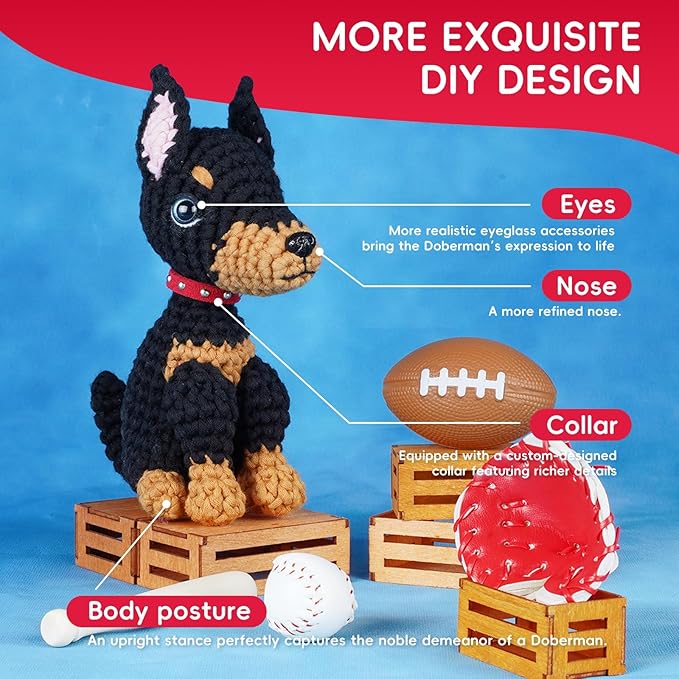 LUDOTEK Crochet Kit for Beginners, Crochet Animal Kits,Crocheting Kit for Starters with Step-by-Step Video Tutorials, Beginner Crochet Kits for Adults(2 Pack Doberman)