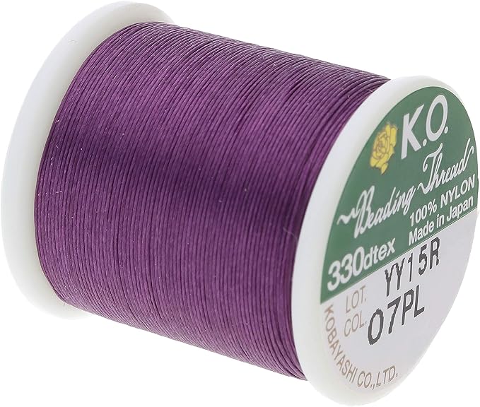 KO Nylon Beading Thread, Dark Purple Color, Japanese Pre-Waxed 100% Nylon, 330TEX, Tangle Resistant Knotting Cords, 50m /55 yds Spool, Use for Seed Bead Projects, Loom Work & Bead Weaving