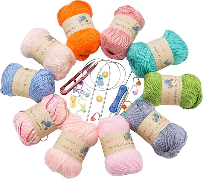 Acrylic Yarn for Crocheting Knitting Multicolor Weaving DIY Crochet Thread 10Balls 17.6Ounces with 22Pcs Knitted Tools Bulk Rainbow Yarns for Beginners