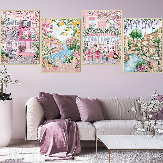 4 Packs City in Love Diamond Art Kits for Adults, Diamond Painting Kits for Adults for Beginners, DIY Valentine's Diamond Dots Art Kits, 5D Full Round Drill Gem Art Painting Kits for Decor, 12x16in