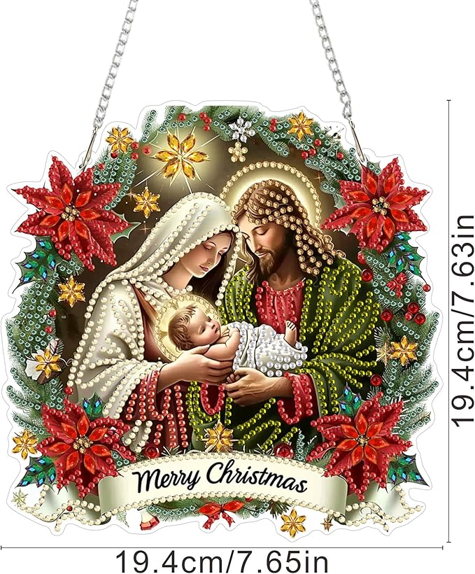 SENQAO Jesus Diamond Art Hanging Kits for Adults Kids, Christmas Diamond Art Suncatchers, 5D Special Shape Diamond Painting Pendant Window Ornament Gifts for Home Garden Door Wall Decor