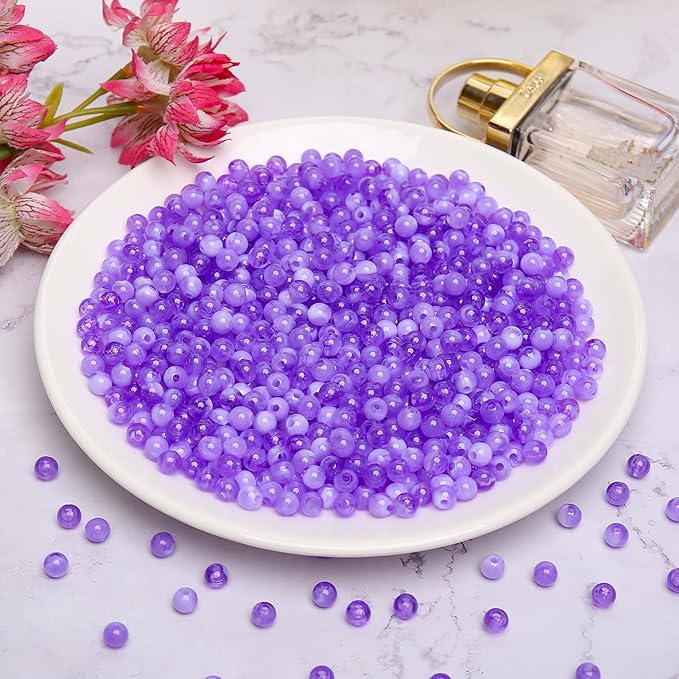 bonny boxx 1000pcs 6mm purple jade round beads, smooth acrylic balls, plastic resin gumball bubblegum chunky beads for necklace & bracelet making, crafting supplies