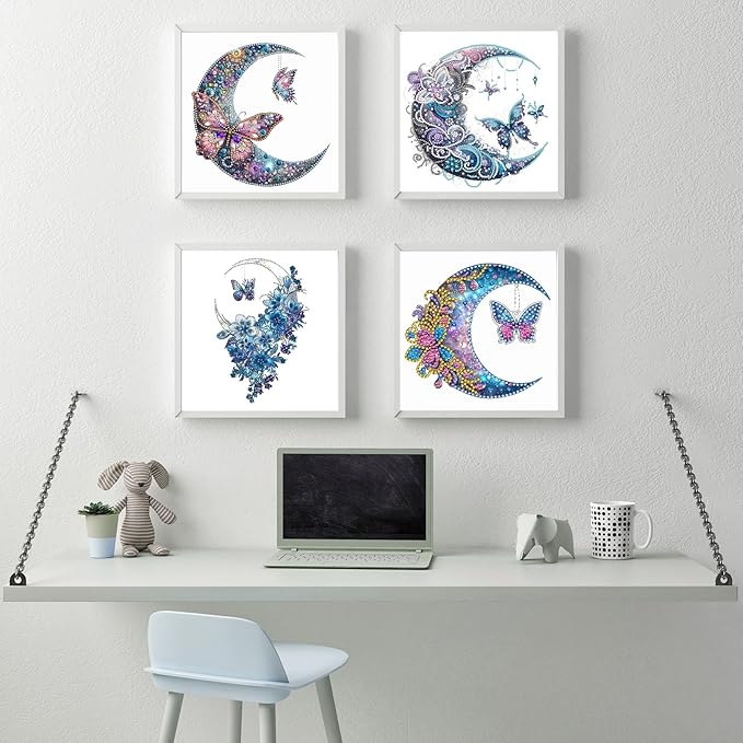 CZYWJMEI 4pack 5D Diamond Painting Kits for Adults Beginners,DIY Moon Special Shape Diamond Art Kits,Full Round Drill Diamond Dot Gem Art Kits,Home Wall Decor 12x12Inch