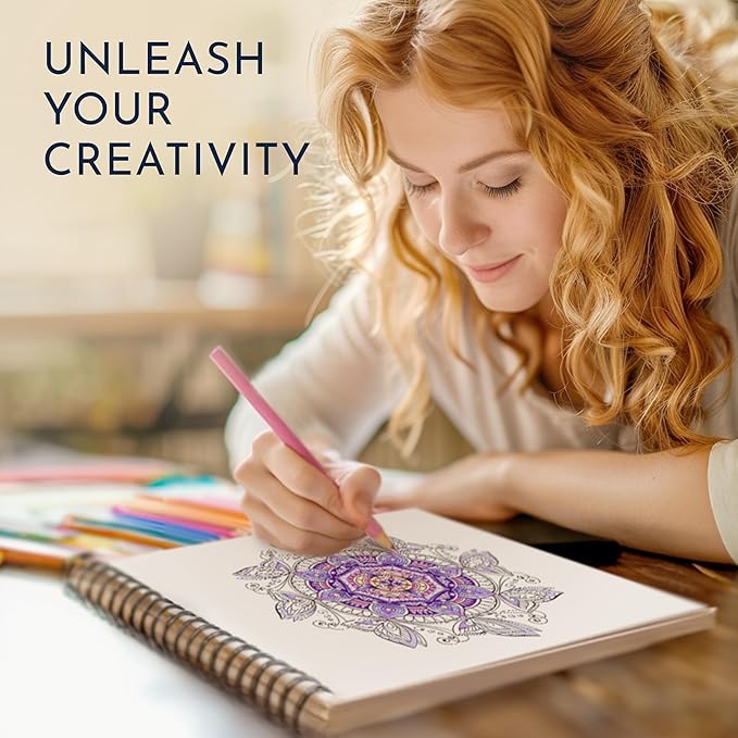 Premium Mandala Coloring Book for Adults – 50 Stress Relief Designs – 180gsm Thick Bleed-Proof Paper, Spiral Bound Lay-Flat, Perforated – Frameable Art, Relaxation Gifts for Women, Anxiety Relief