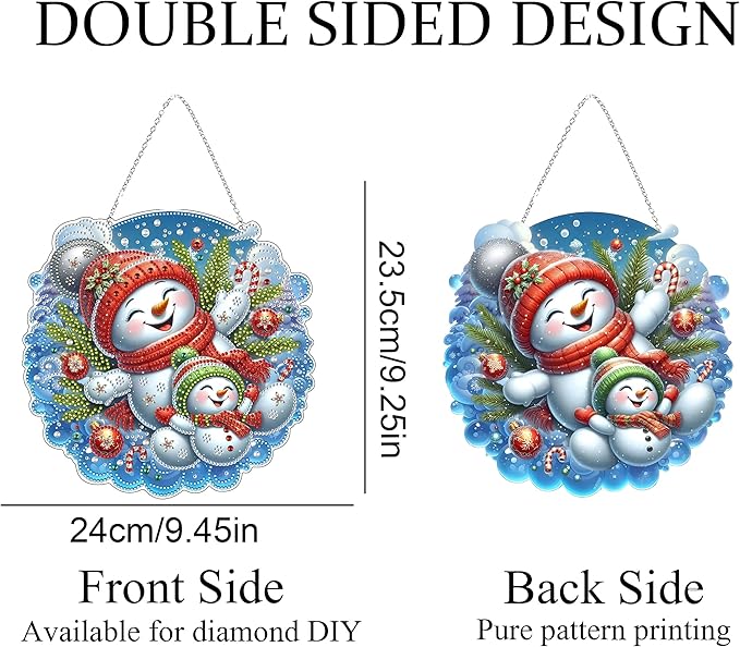 JJFox DIY Acrylic Diamond Art Painting Wreath Kits Special Shaped Rhinestone Diamond Art Window Pendants Home Garden Wall Hanging Kits Hanging Ornament (Christmas Snowman)