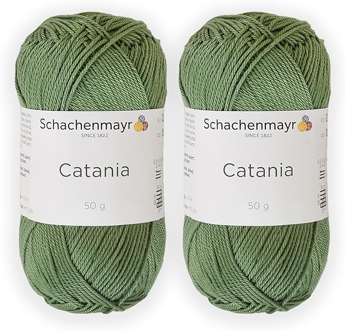 2 Skein/Pack Schachenmayr (SMC) Catania Originals Yarn, Each Ball 1.76 Oz (50gr) / 136 Yards (125 m), 100% Mercerized Cotton for Knitting and Crochet Yarn, Sport Weight, 212 - Khaki