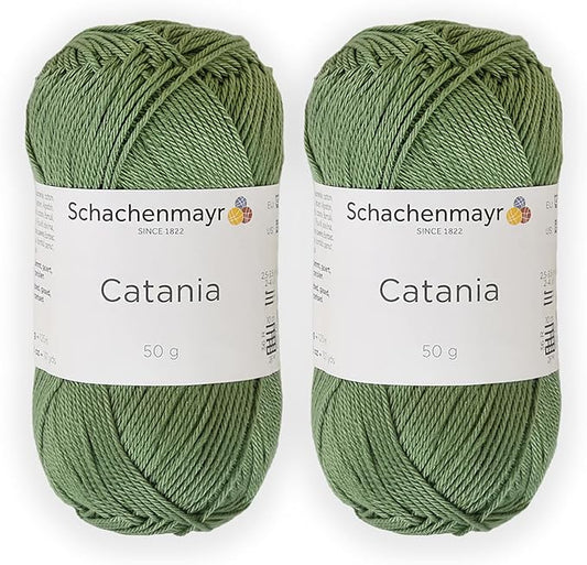 2 Skein/Pack Schachenmayr (SMC) Catania Originals Yarn, Each Ball 1.76 Oz (50gr) / 136 Yards (125 m), 100% Mercerized Cotton for Knitting and Crochet Yarn, Sport Weight, 212 - Khaki