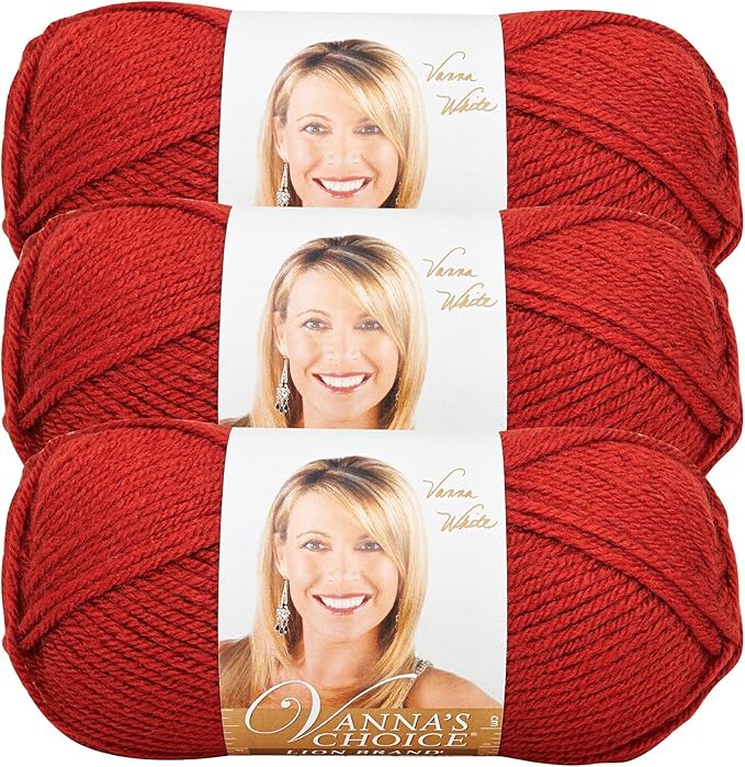Lion Brand Yarn, Vanna's Choice Worsted Weight Yarn for Knitting, Crochet and Crafts, Brick, 3 Pack, Soft Acrylic Fiber for Scarves, Hats and Blankets