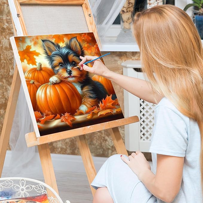 Bowetile 4 Pack Fall Framed Paint by Numbers for Adults Beginners, Easy Adults' Paint-by-Number Kits on Canvas, Acrylic Animals Number Painting Crafts Kits Halloween Gifts for Home Decor, 8x8in