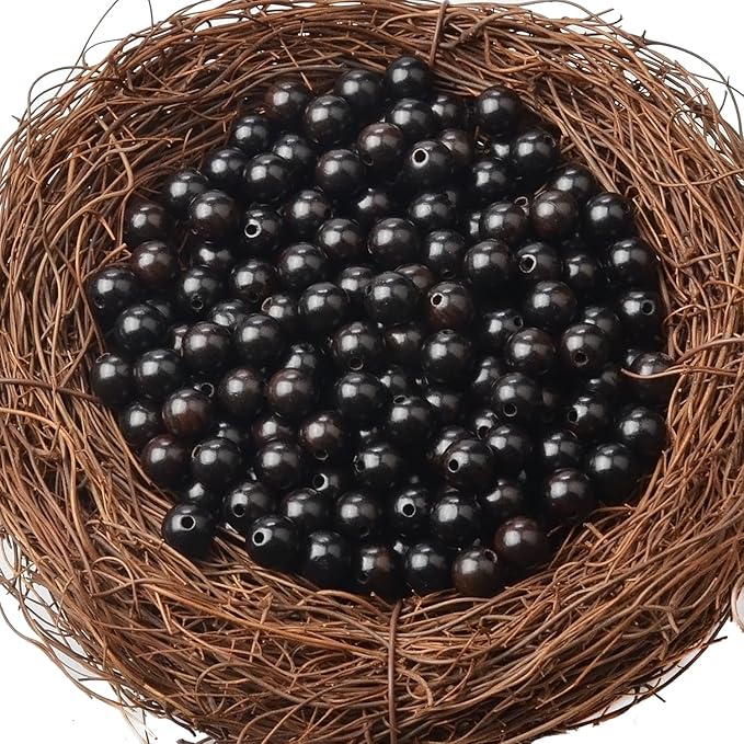 8mm Massive Beads Natural Wooden Round Loose Beads Jewelry Making with Thread 200 PCS(Black Ebony Wood, 8mm)
