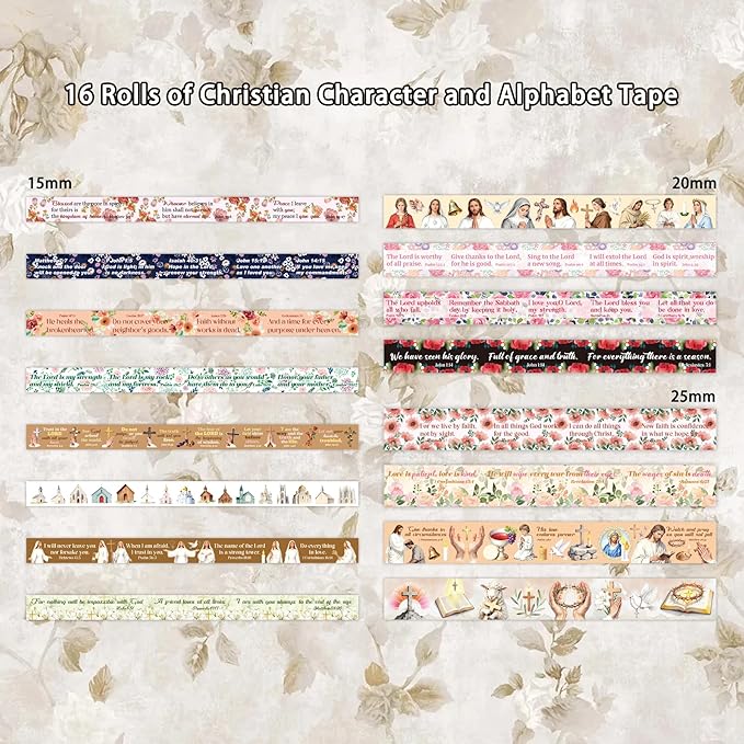 18 Rolls Vintage Washi Tape Set – Retro Floral & Bible Verse Designs for Scrapbooking, Journaling (Junk/Bullet/Bible) & DIY Crafts – Premium Archival-Grade Decorative Tape Gift for Crafters