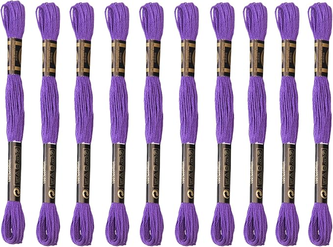 12 Skeins Embroidery Cotton Floss is 100% Egyptian Long Fiber Cotton of 8.75yds Each Cross Stitch Thread for Hand Embroidery DIY Creation and Friendship Bracelet String (12, Purple)