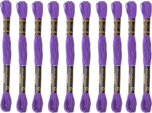 12 Skeins Embroidery Cotton Floss is 100% Egyptian Long Fiber Cotton of 8.75yds Each Cross Stitch Thread for Hand Embroidery DIY Creation and Friendship Bracelet String (12, Purple)