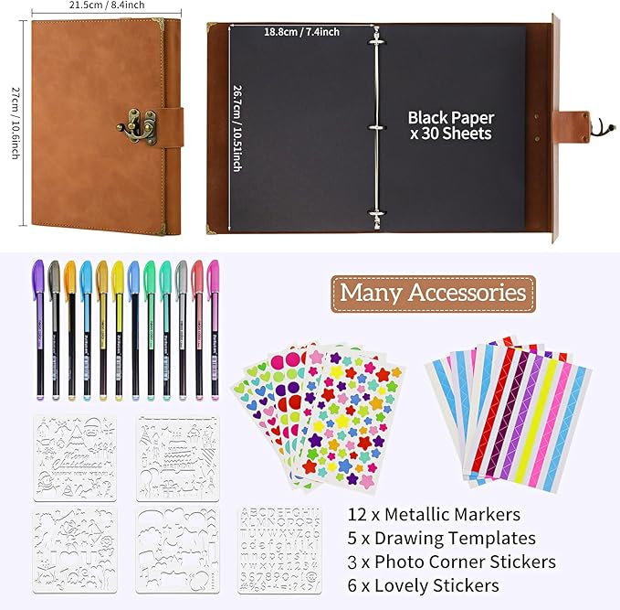 ZEEYUAN Journal Scrapbook Photo Album PU Leather Scrap Book Mothers's Day Gift for Mom Valentines Couples Gift Vintage Family Scrapbook Memory Couples Photo Book 60 Pages