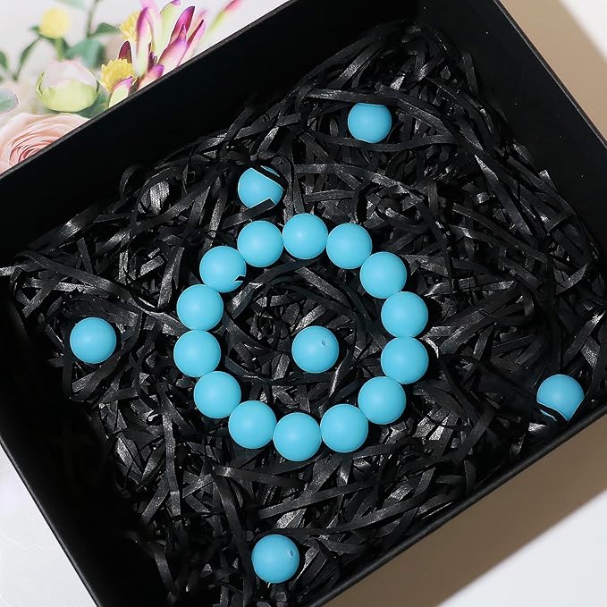 120pcs Richbunnys 15mm Bulk Silicone Beads for Pens and Keychain Making,Large Bead for Necklace and Bracelets Making,Assorted Rubber Beads Set（Ice Blue）