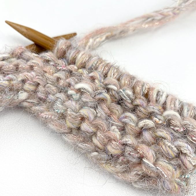 Artisanal Yarn Collection Multifiber Multicolored Fancy Yarn with Subtle Shimmering Threads for Knitting Crocheting Crafts DIY, Set of 3 Rolls (Gray Pink)