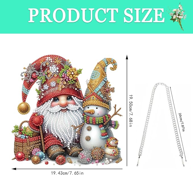 Auremi Gnome Diamond Art Hanging Kit for Adult, Special Shaped Rhinestone, DIY Acrylic 5D Christmas Diamond Painting Window Pendants Signs, Home Garden Wall Hanging Ornament