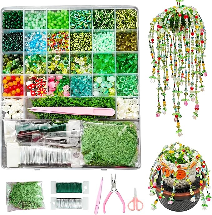YLINKZORMA Green Glass Beads Plant Kit, Flower, Leaf, Crystal, Forever Plant Beads for Jewelry Making, Beaded Plant Crafting & DIY Handicrafts, Gift for Plants Enthusiasts