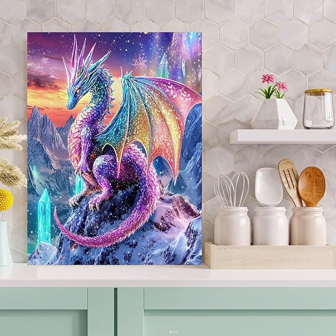 Meothan 5D Diamond Painting Kits for Adults Beginners Dragon Diamond Art Kits for Adoults DIY Full Round Paint with Diamond Art Dots Crystal Dragon Gem Art Painting Crafts Kits 11.8x15.7inch