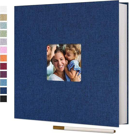 Vienrose Large Photo Album Self Adhesive for 4x6 8x10 Pictures Linen Scrapbook Album DIY 40 Blank Pages with A Metallic Pen