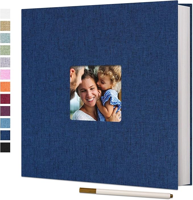 Vienrose Large Photo Album Self Adhesive for 4x6 8x10 10x12 Pictures Linen Scrapbook Album DIY 60 Blank Pages with A Metallic Pen