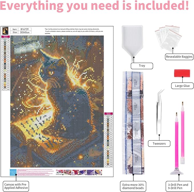 GEEHEIY Black Cat Diamond Art Kits for Adults, 5D Black Cat Diamond Painting Kits for Beginner, DIY Gem Art Dots for Adults, Perfect for Home Wall Decor 12x16 Inch