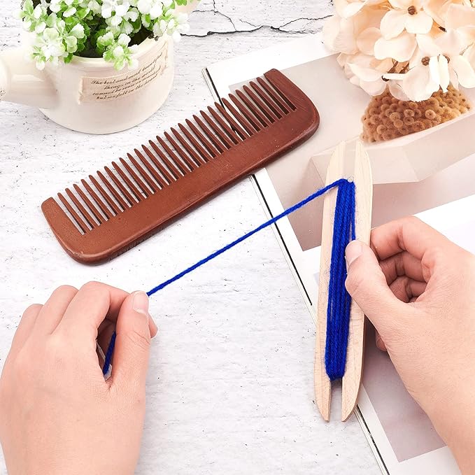 NBEADS Weaving Tool Kit, Including 1 Pc Wood Knitting Looms Shuttle and 1 Pc Wood Weaving Comb Loom Machine Accessories for DIY Craft, Mixed Color