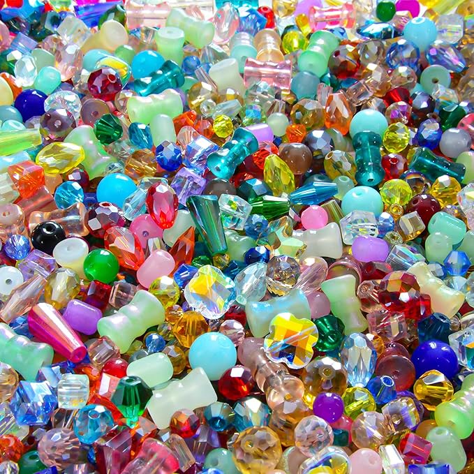 One Pound Assorted Glass Beads for Jewelry Making, 2-16mm Colorful Crystal Beads for Bracelets, Crafts, DIY Art, Bulk Jewelry Making Supplies